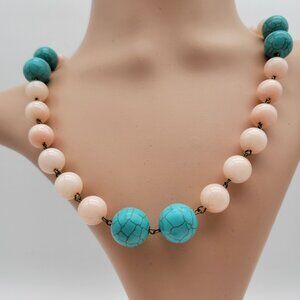 Rose Quartz Turquoise Beaded Necklace Natural Stone Beads